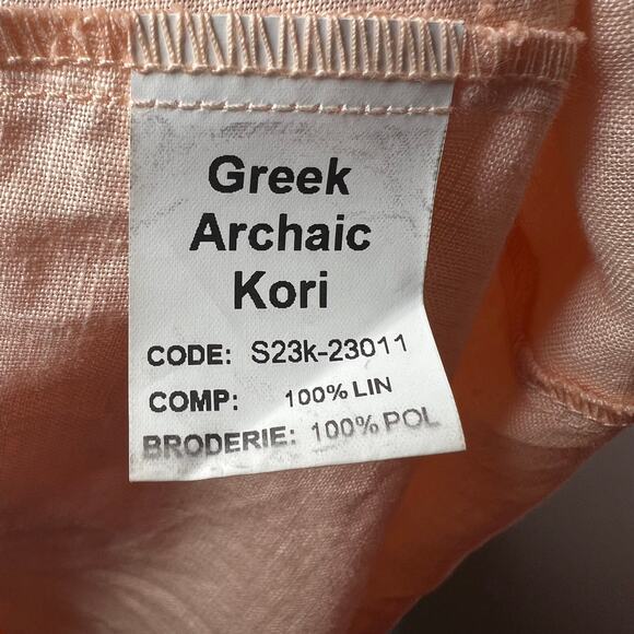 Greek Archaic Kori Peach Linen Maxi Dress Size Small - Picture 3 of 7